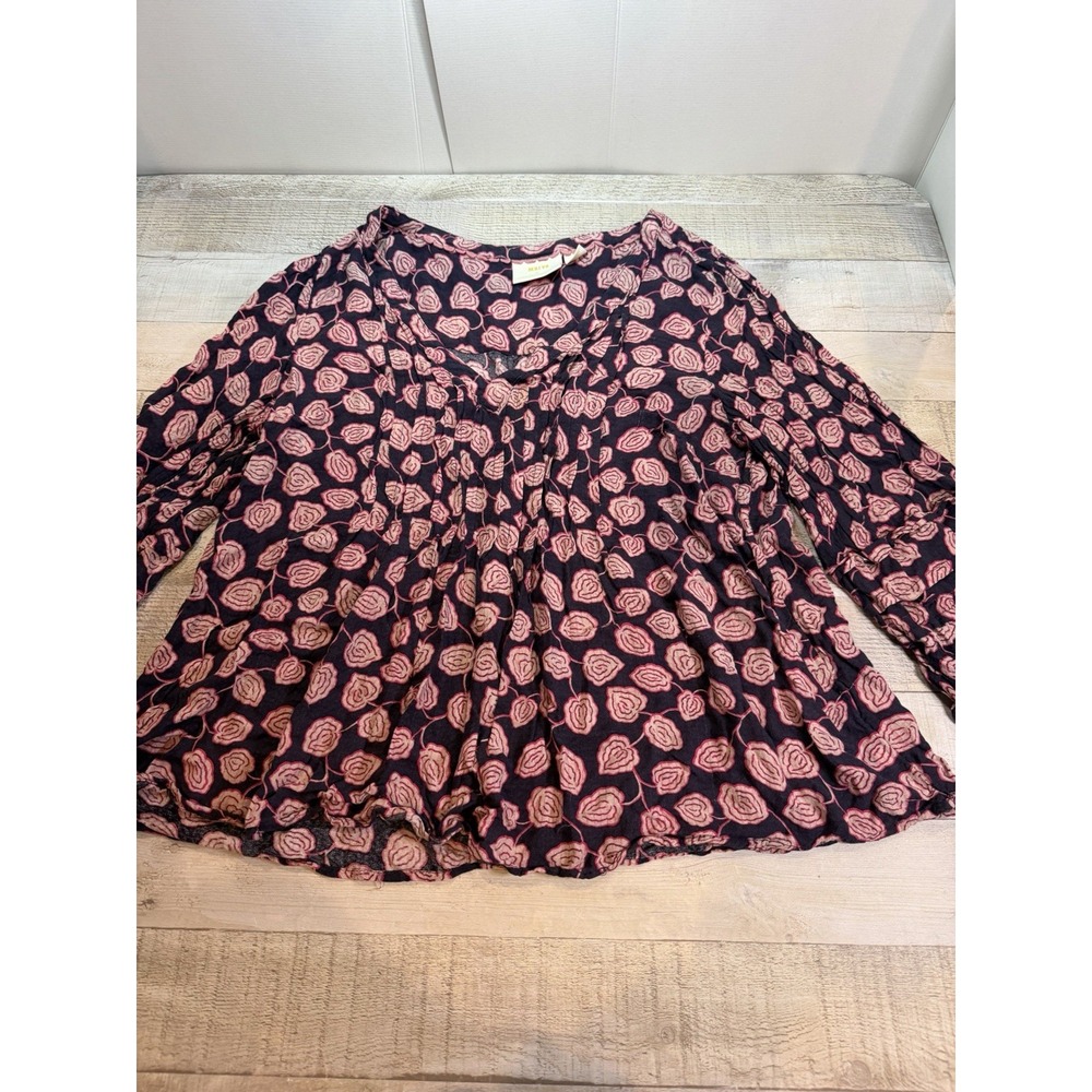 Maeve Anthropologie Cathy Blouse Womens XL Pink Floral Long Sleeve Top